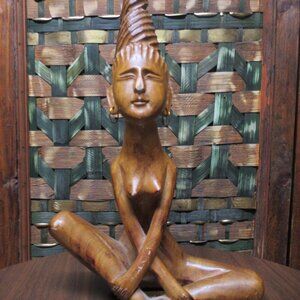 Wooden Statue Meditating Woman